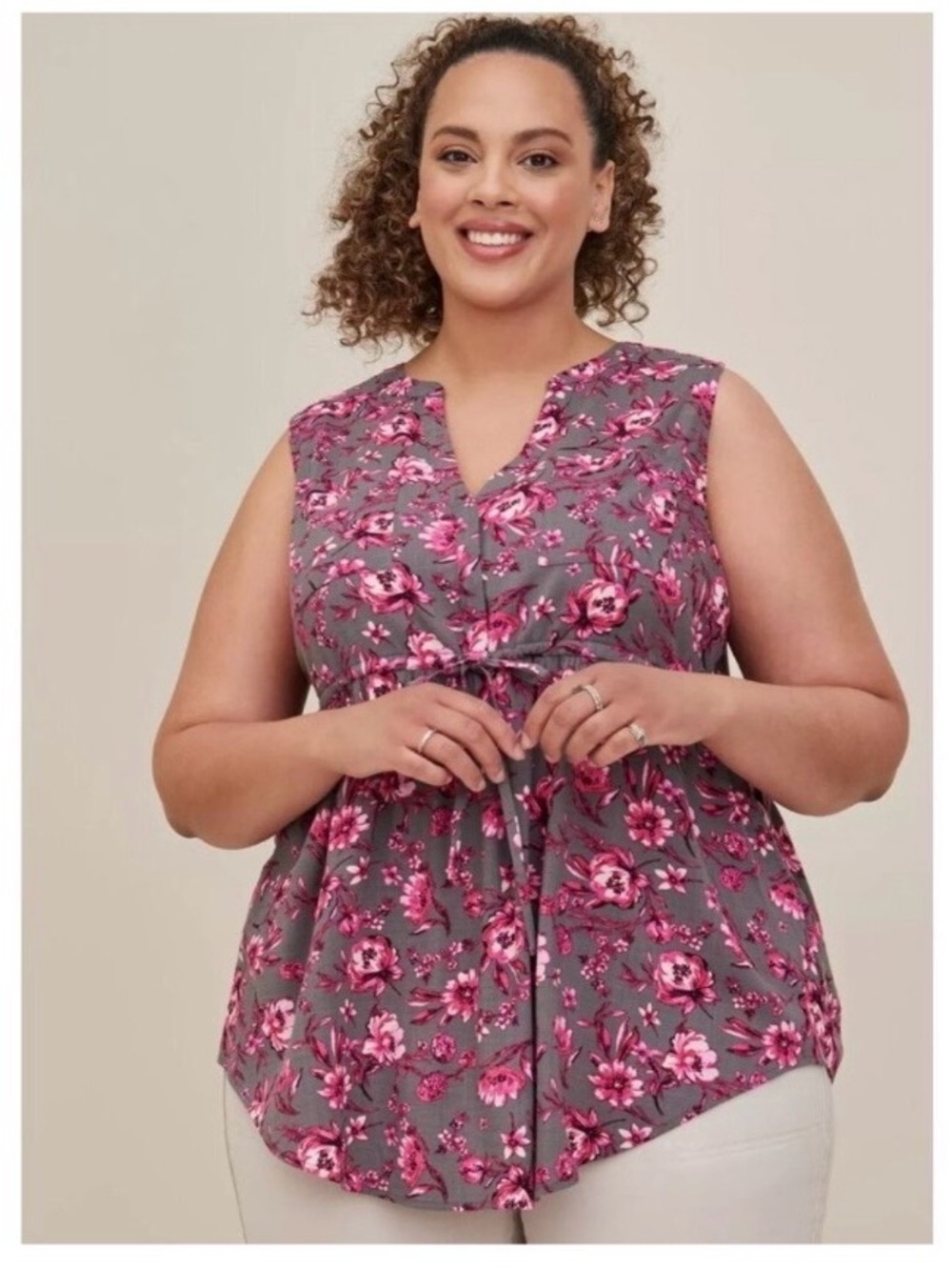 Torrid Floral Sleeveless Tank Top Plus Size 0X Gray Pink EUC